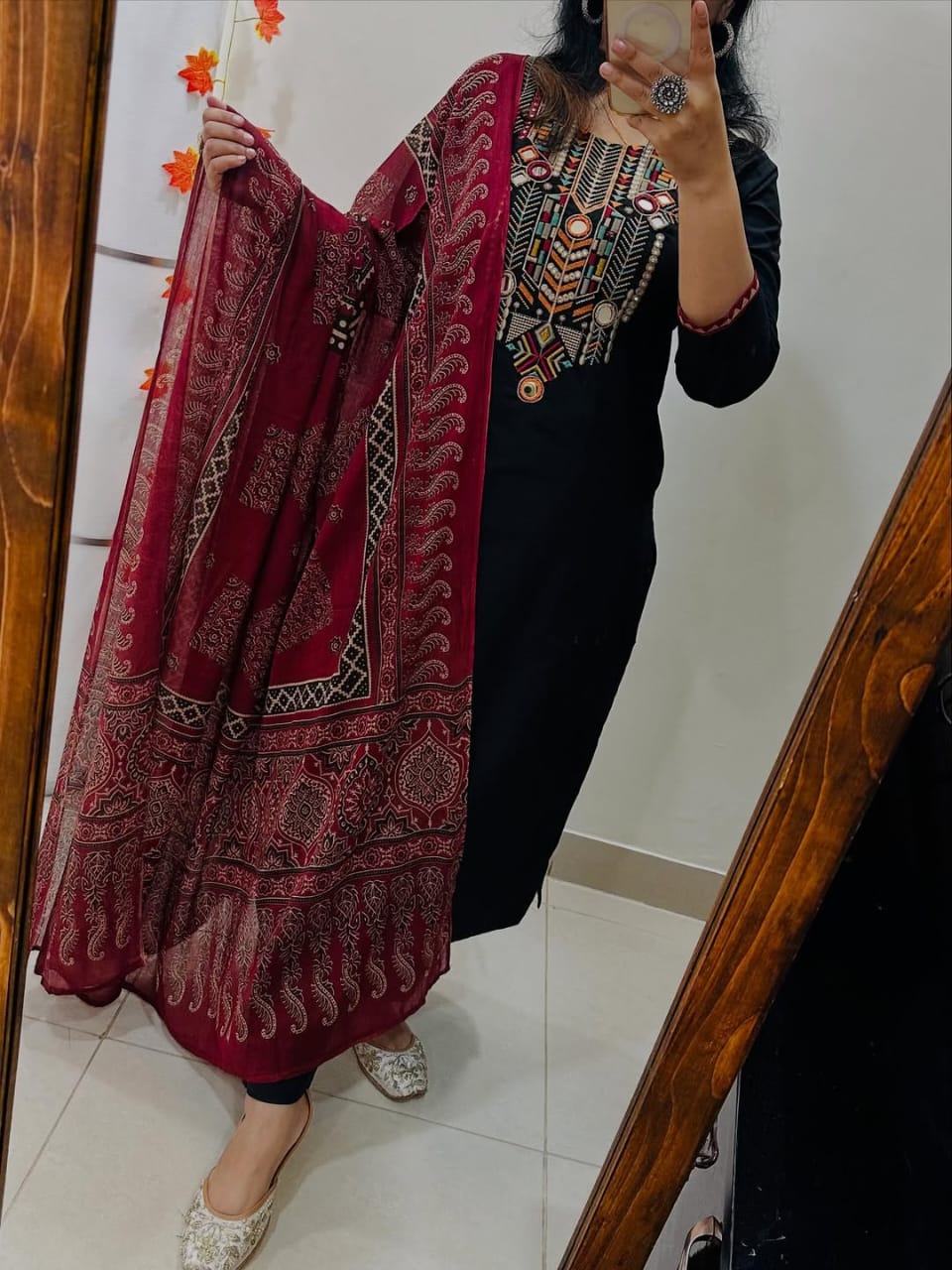 Heavy embroidery and hand Work Kurta Set For Woman(Black)