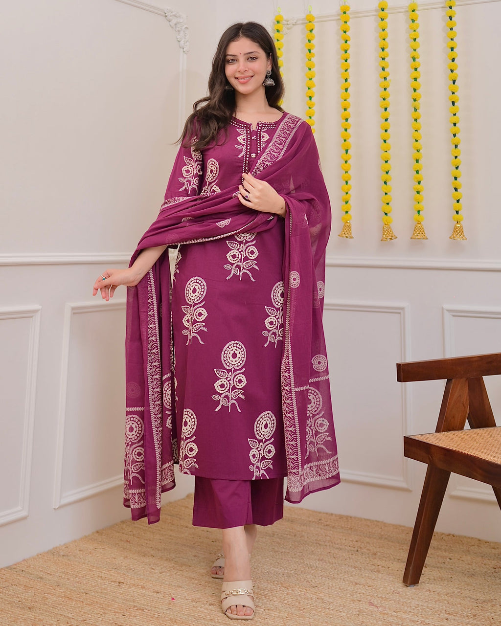 Magenta Premium Cotton Mirror Suit