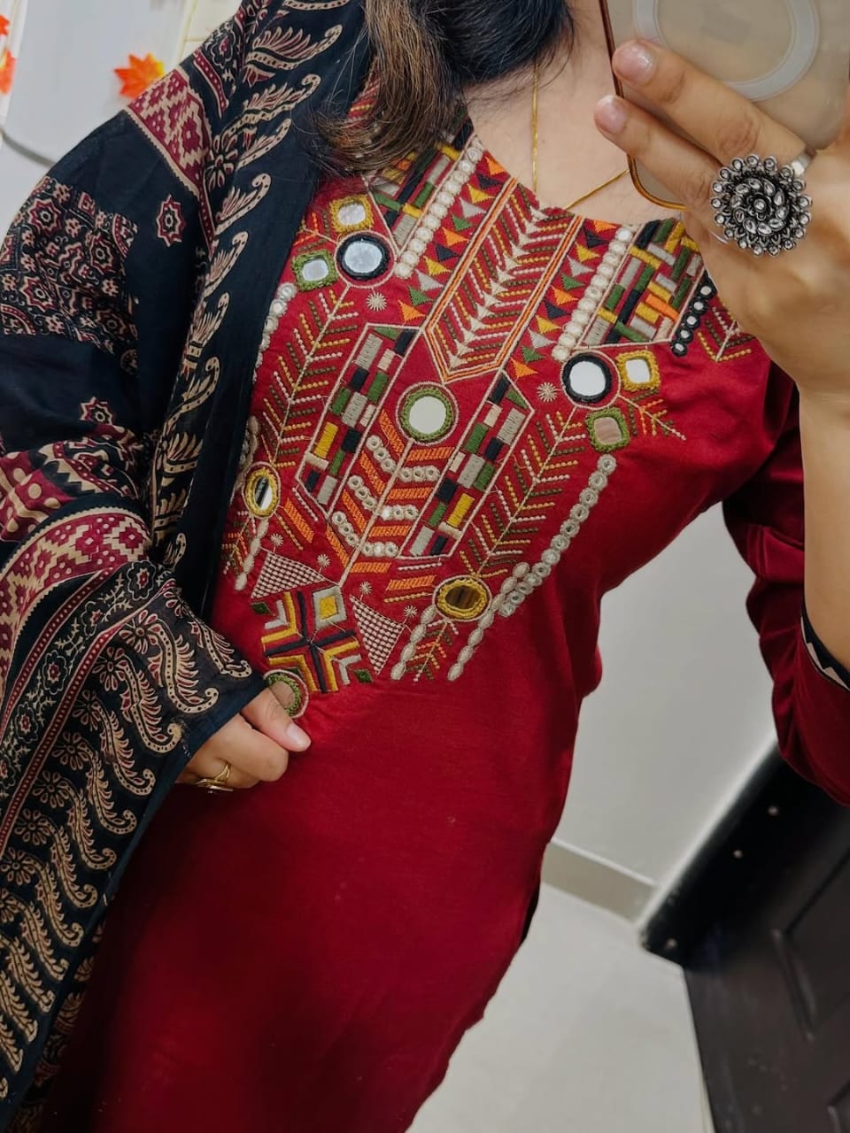 Heavy embroidery and hand Work Kurta Set For Woman(Red)