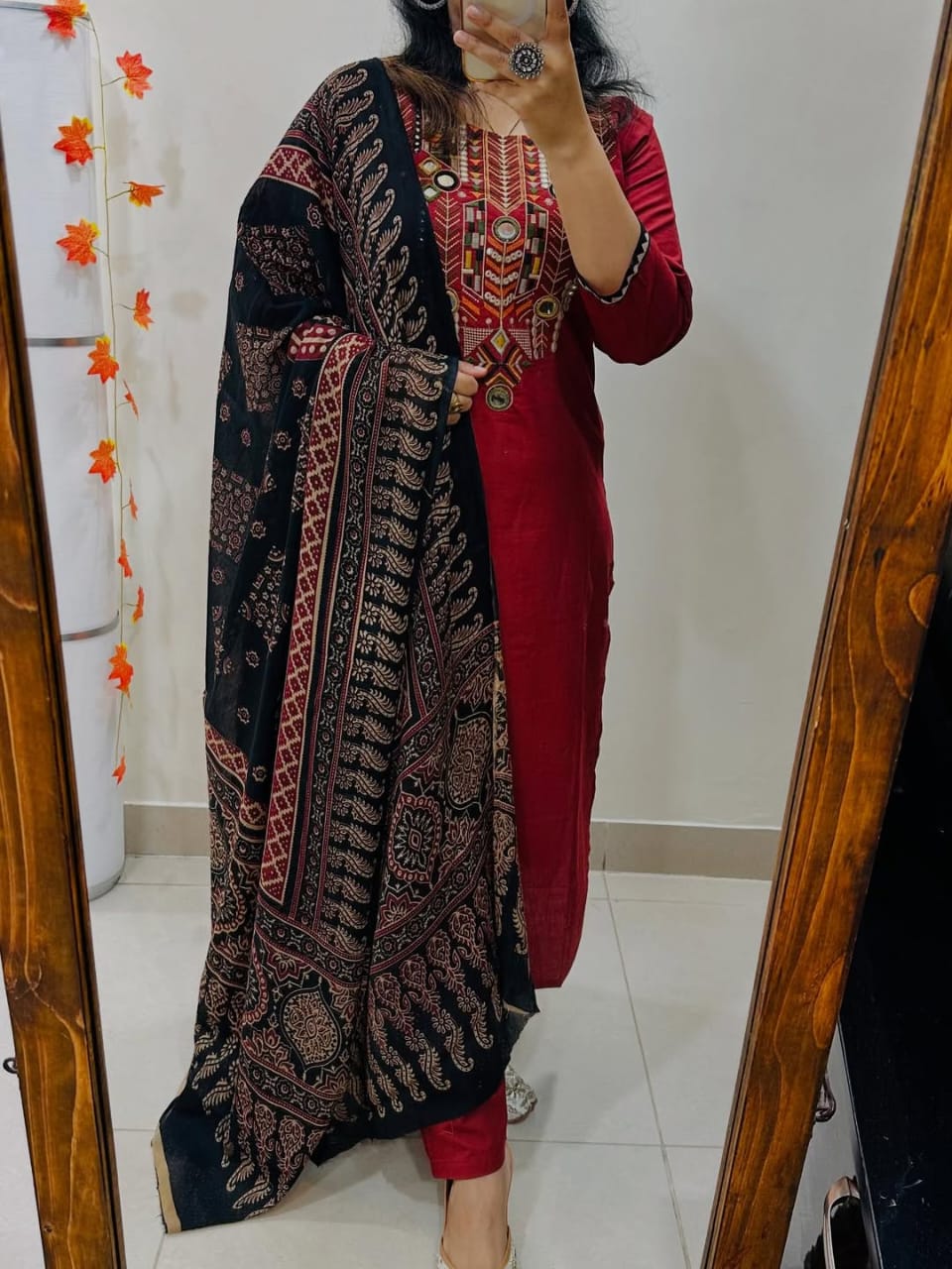 Heavy embroidery and hand Work Kurta Set For Woman(Red)