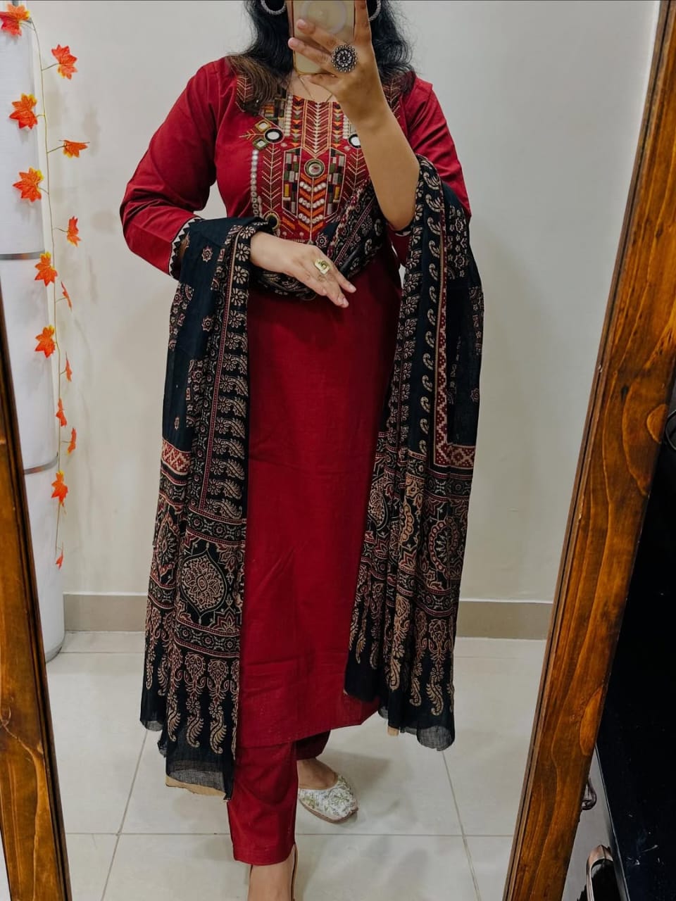 Heavy embroidery and hand Work Kurta Set For Woman(Red)