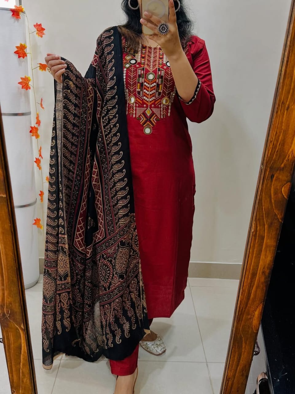 Heavy embroidery and hand Work Kurta Set For Woman(Red)