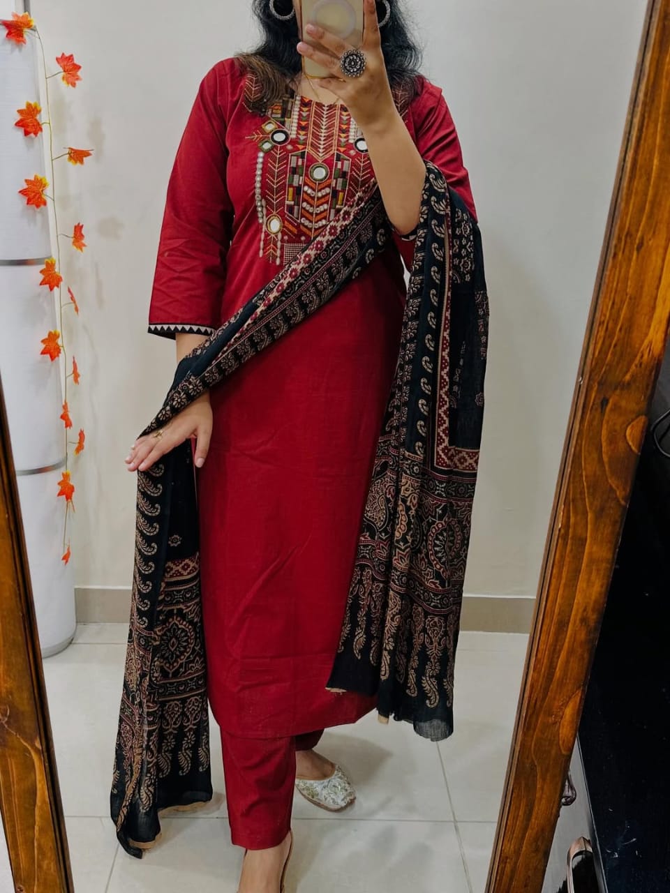 Heavy embroidery and hand Work Kurta Set For Woman(Red)