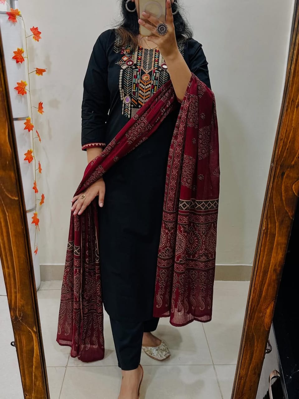 Heavy embroidery and hand Work Kurta Set For Woman(Black)