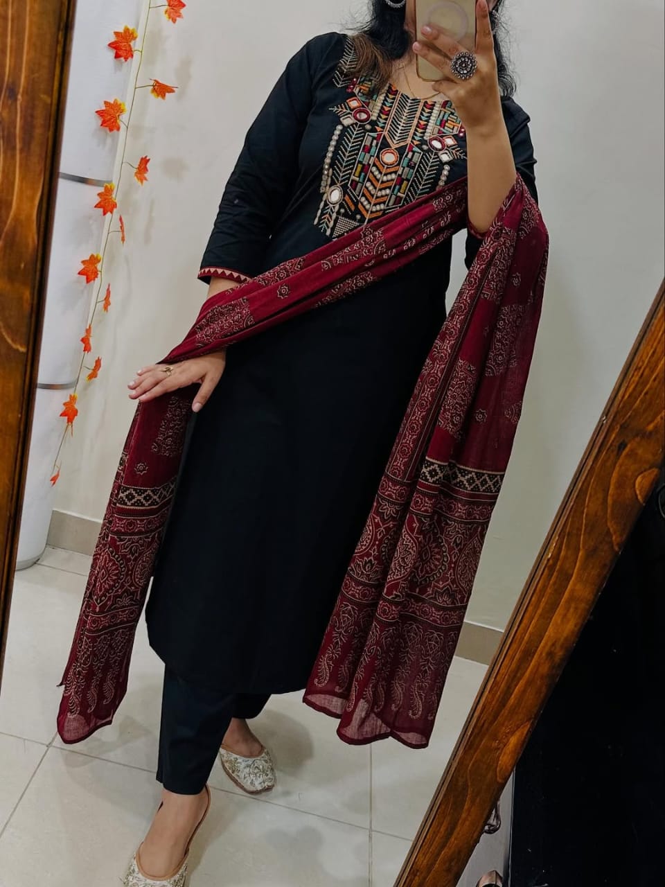 Heavy embroidery and hand Work Kurta Set For Woman(Black)