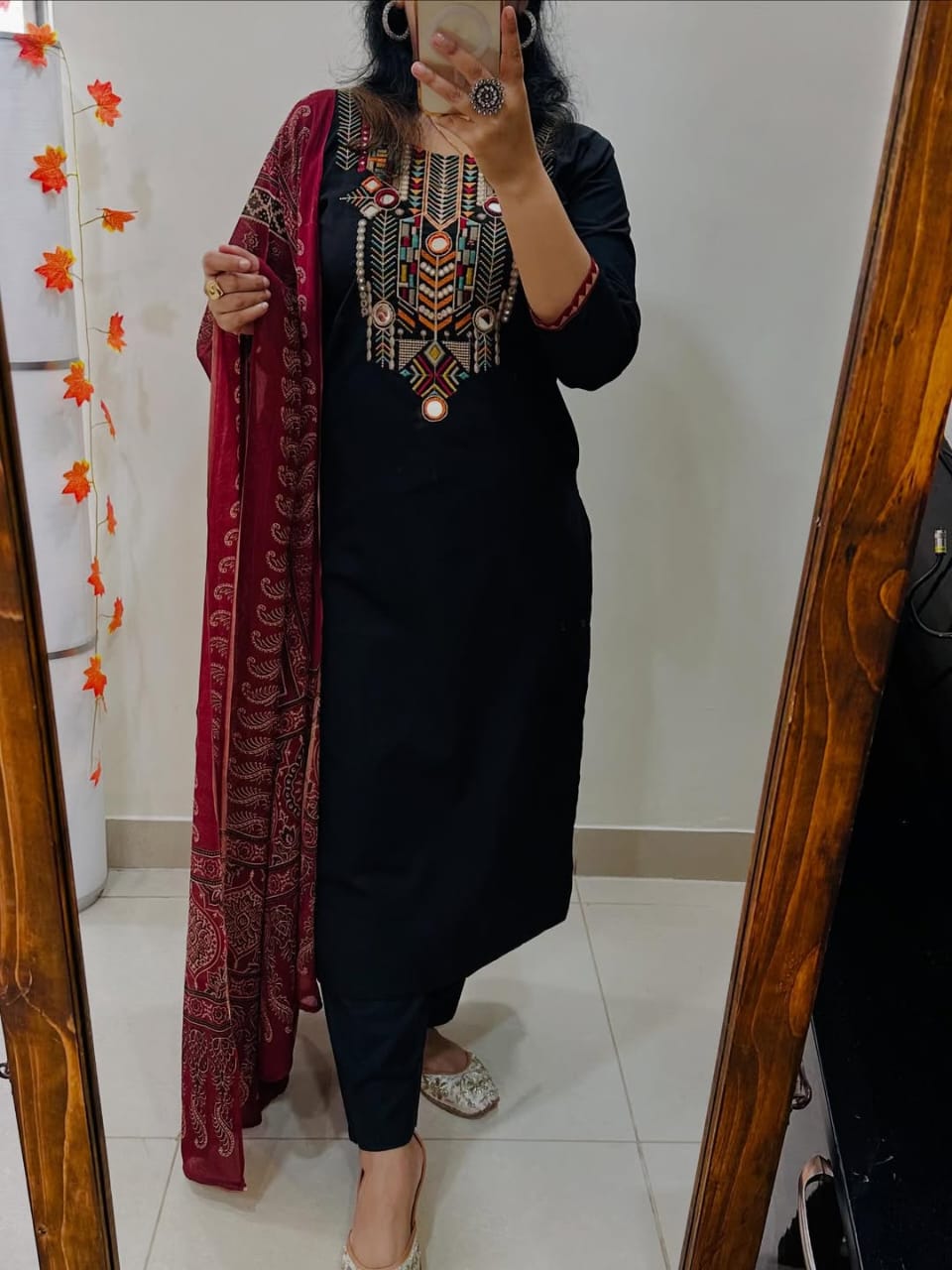 Heavy embroidery and hand Work Kurta Set For Woman(Black)
