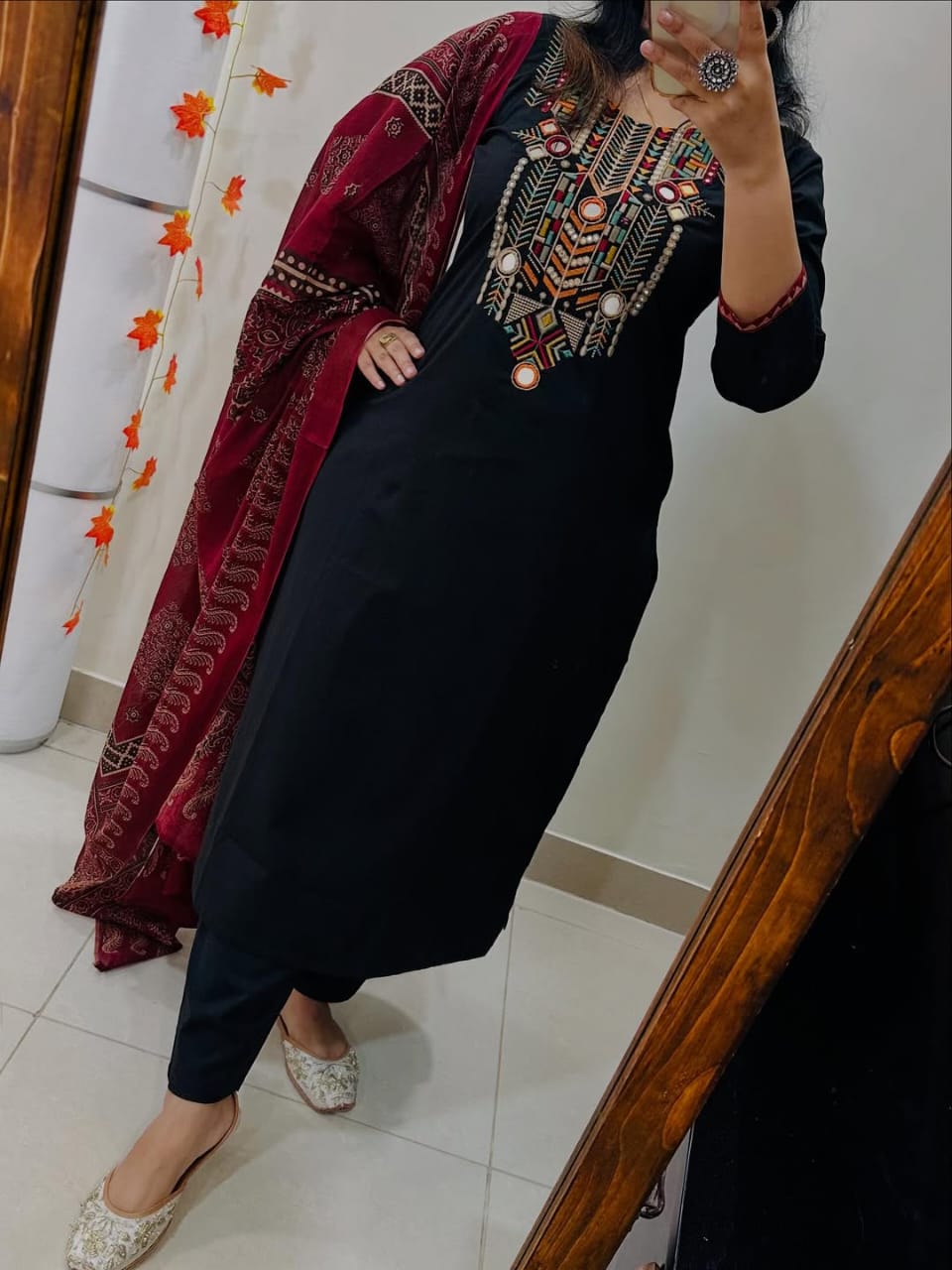Heavy embroidery and hand Work Kurta Set For Woman(Black)