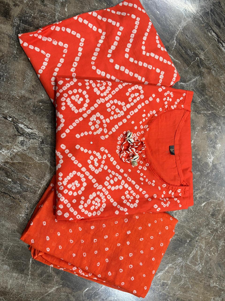 Orange Printed Kurta Pant and Dupatta Set with Embroidery Work