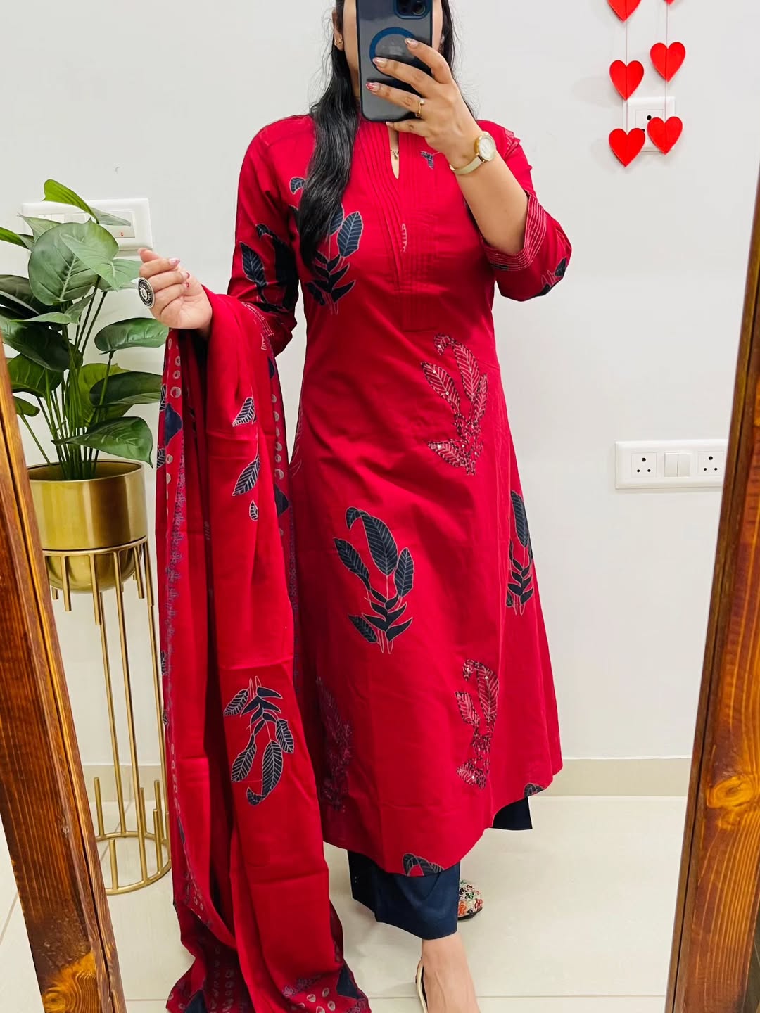 Red Elegant Cotton Salwar Set with Dupatta