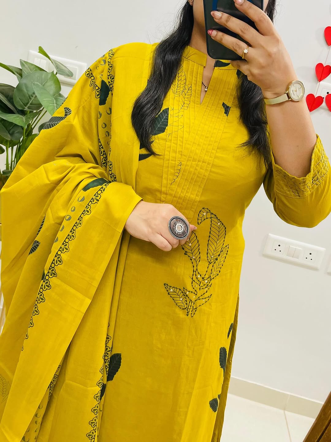 Yellow Elegant Cotton Salwar Set with Dupatta