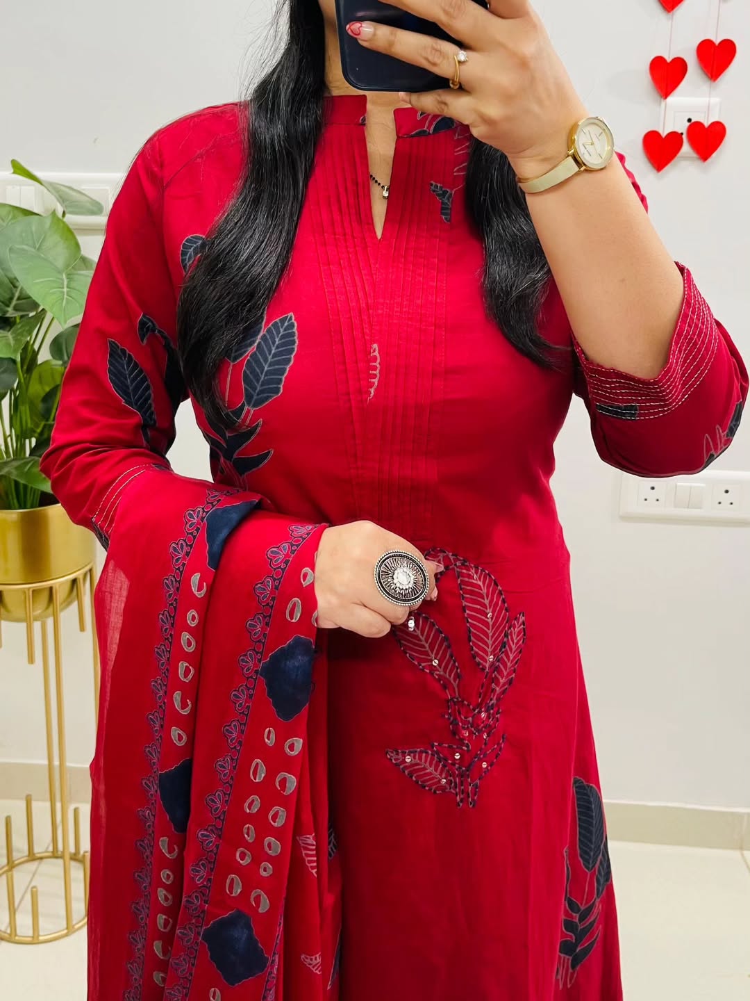 Red Elegant Cotton Salwar Set with Dupatta