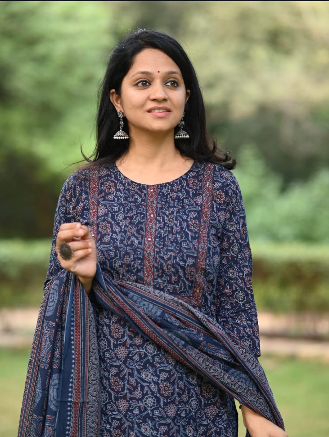 Cotton Ajrakh Print Kurta Pant Dupatta
