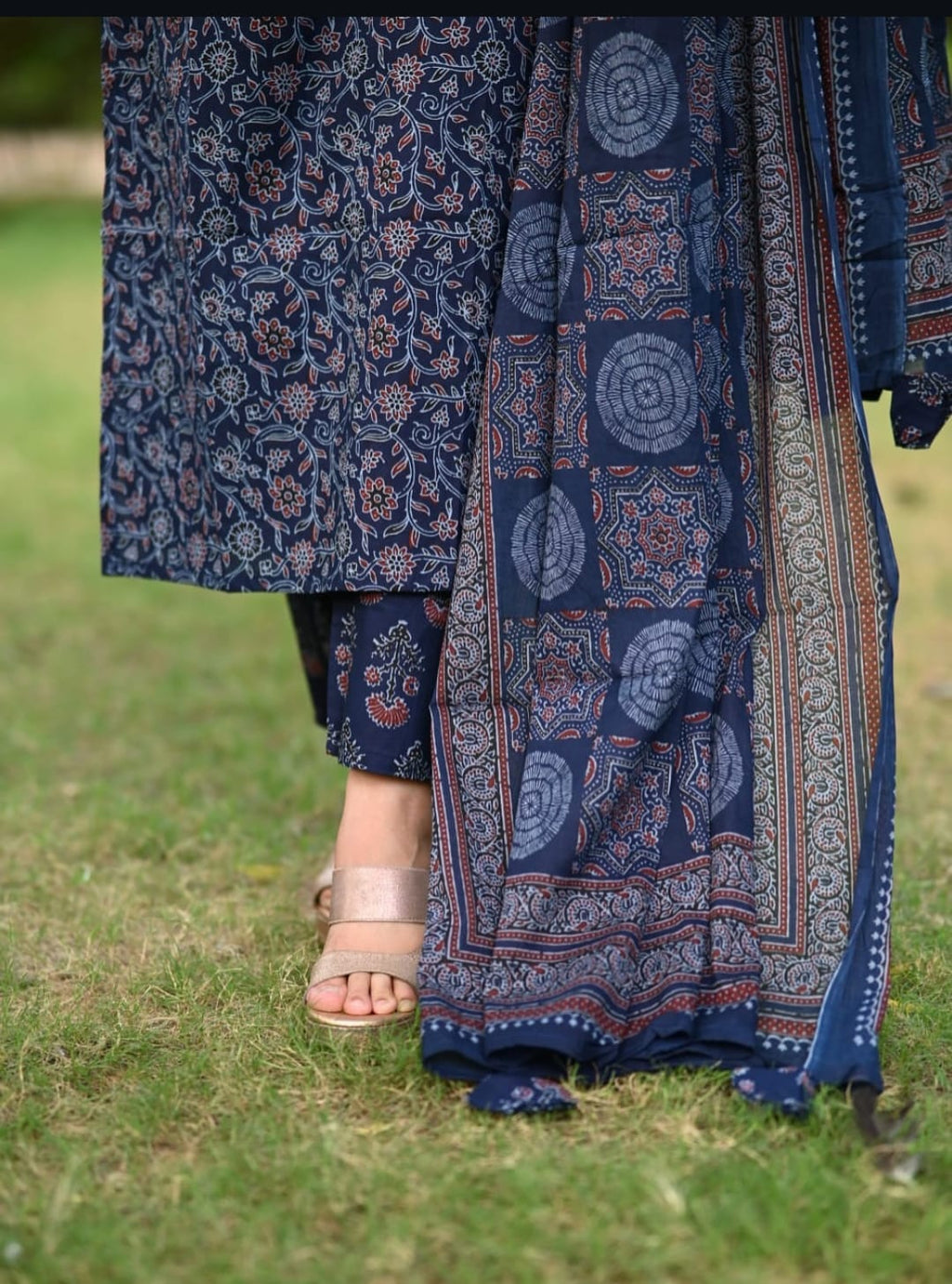 Cotton Ajrakh Print Kurta Pant Dupatta