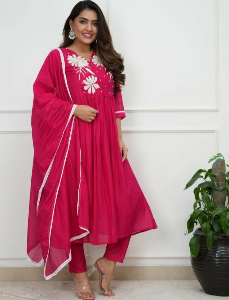 Gulbahaar Pink Flair Cotton Kurta Set