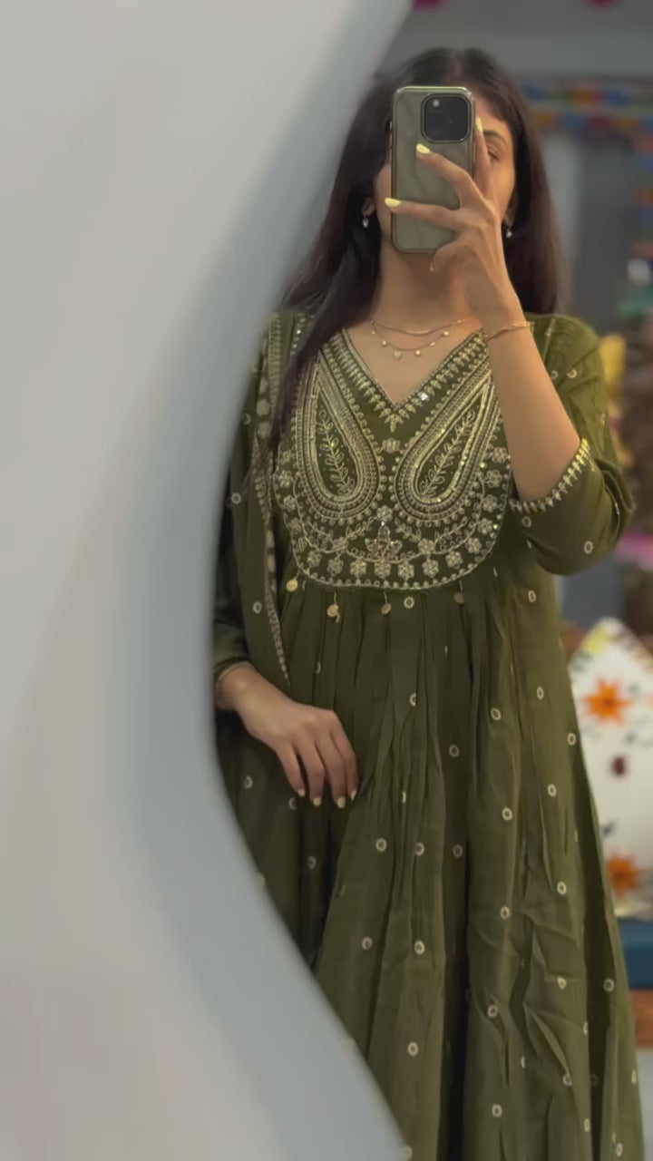 Pink Anarkali Style Kurta Set with Embroidery and Dupatta